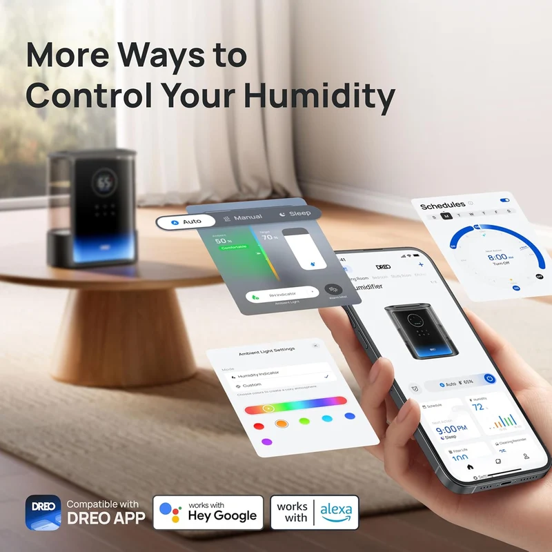 8L Smart Humidifier Large Room 600ft², HM717S, 80H Runtime Supersized Warm and Cool Mist 28dB Quiet Air Humidifier for Indoor - Black