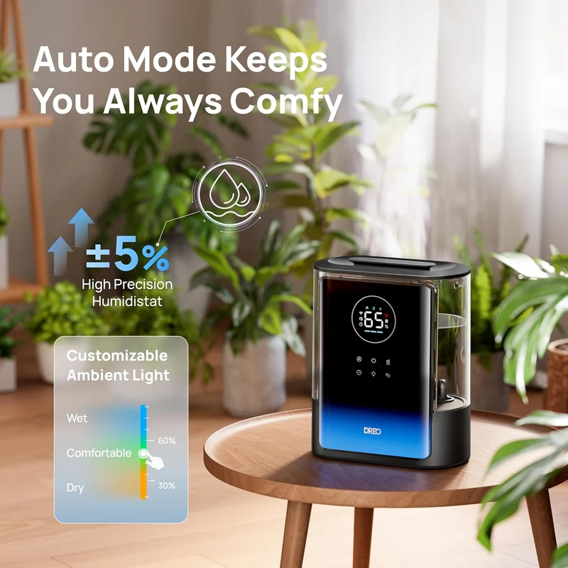 8L Smart Humidifier Large Room 600ft², HM717S, 80H Runtime Supersized Warm and Cool Mist 28dB Quiet Air Humidifier for Indoor - Black