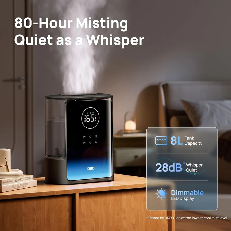 8L Smart Humidifier Large Room 600ft², HM717S, 80H Runtime Supersized Warm and Cool Mist 28dB Quiet Air Humidifier for Indoor - Black
