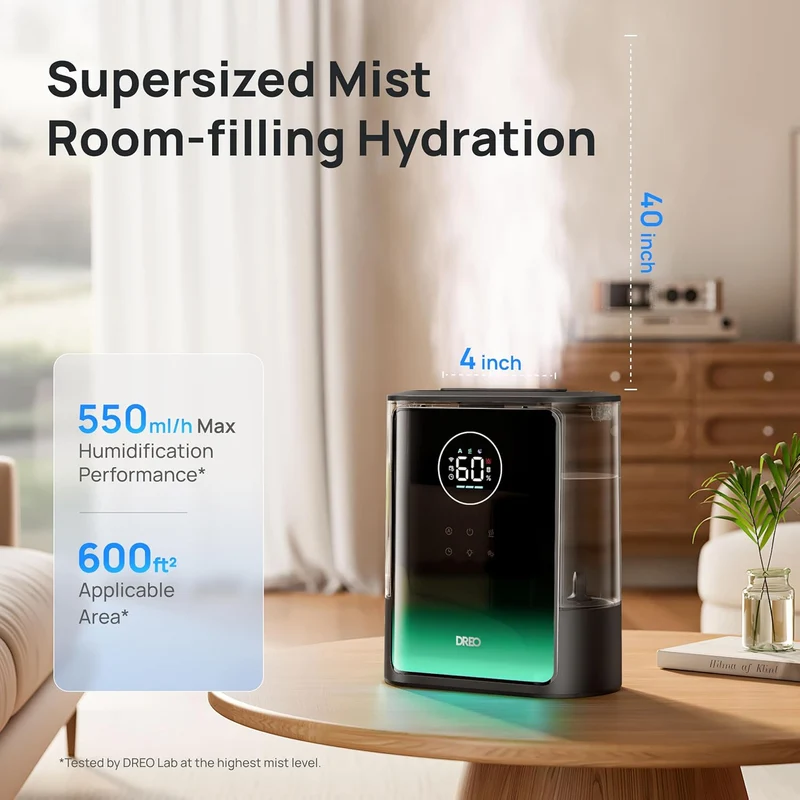 8L Smart Humidifier Large Room 600ft², HM717S, 80H Runtime Supersized Warm and Cool Mist 28dB Quiet Air Humidifier for Indoor - Black