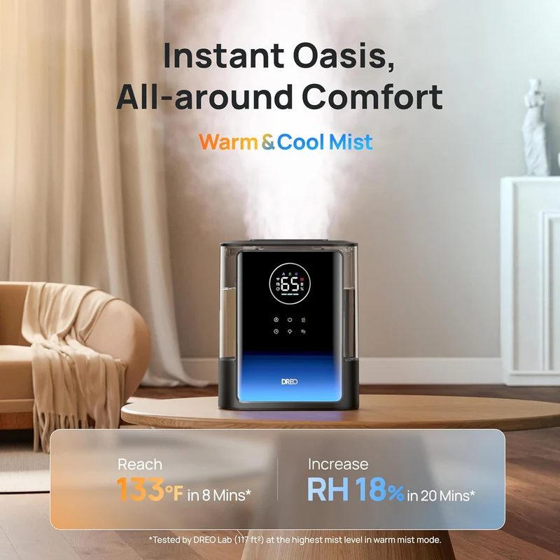 8L Smart Humidifier Large Room 600ft², HM717S, 80H Runtime Supersized Warm and Cool Mist 28dB Quiet Air Humidifier for Indoor - Black