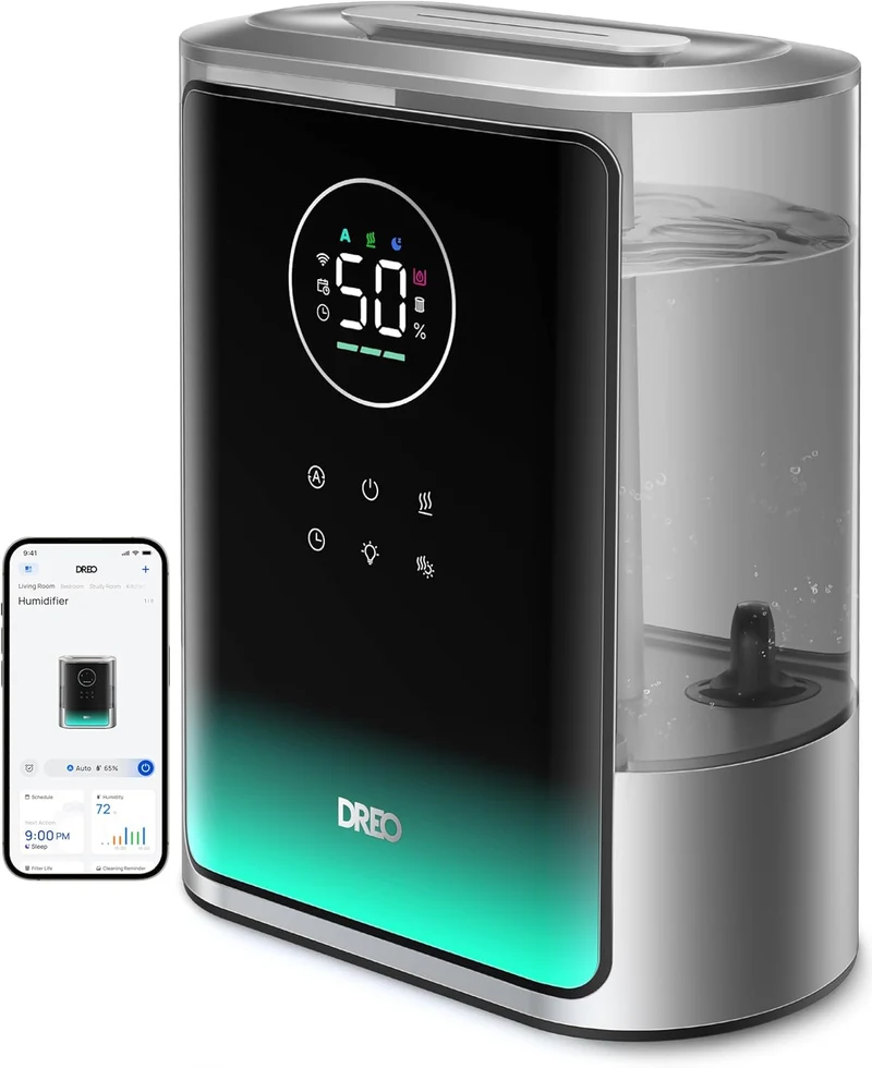 8L Smart Humidifier Large Room 600ft², HM717S, 80H Runtime Supersized Warm and Cool Mist 28dB Quiet Air Humidifier for Indoor - Silver