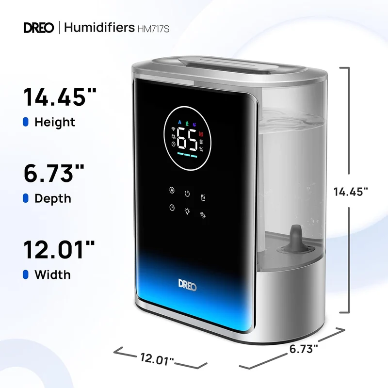 8L Smart Humidifier Large Room 600ft², HM717S, 80H Runtime Supersized Warm and Cool Mist 28dB Quiet Air Humidifier for Indoor - Silver