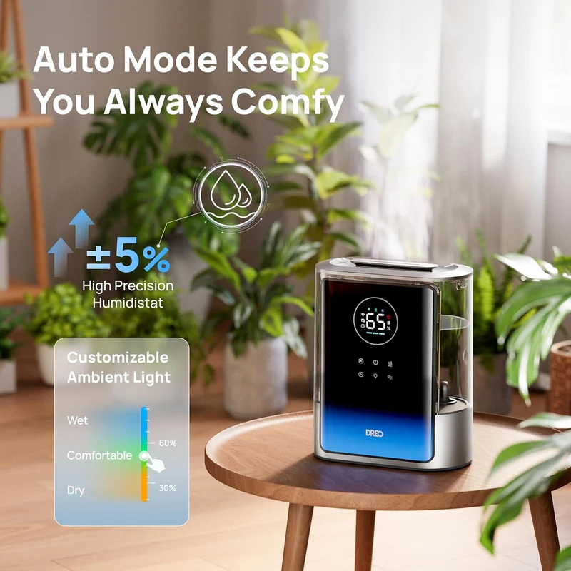 8L Smart Humidifier Large Room 600ft², HM717S, 80H Runtime Supersized Warm and Cool Mist 28dB Quiet Air Humidifier for Indoor - Silver