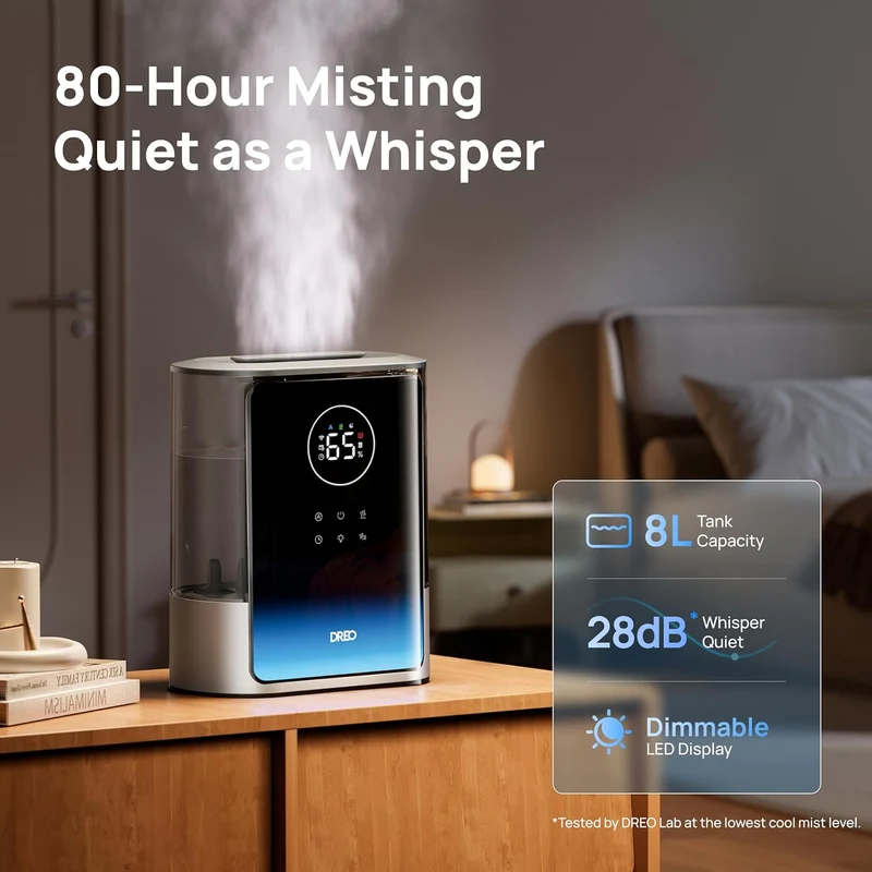 8L Smart Humidifier Large Room 600ft², HM717S, 80H Runtime Supersized Warm and Cool Mist 28dB Quiet Air Humidifier for Indoor - Silver