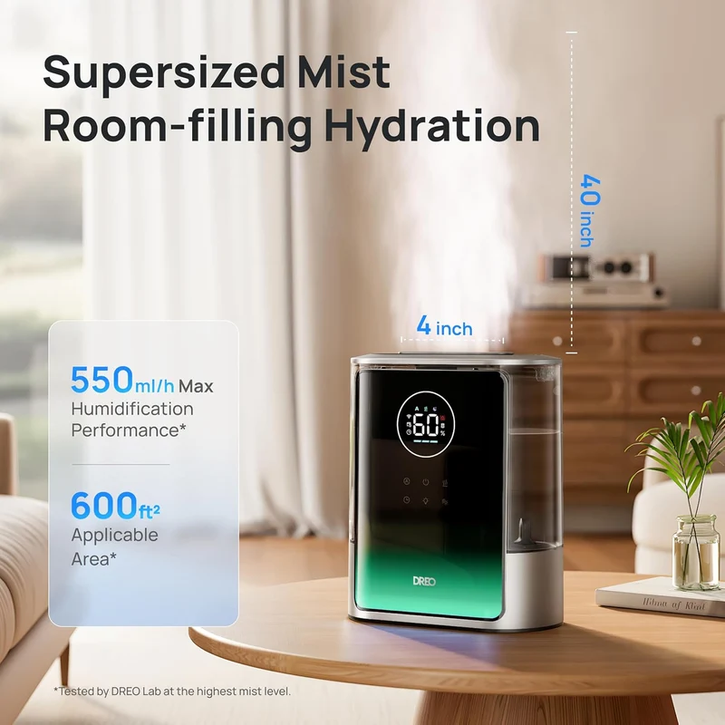 8L Smart Humidifier Large Room 600ft², HM717S, 80H Runtime Supersized Warm and Cool Mist 28dB Quiet Air Humidifier for Indoor - Silver