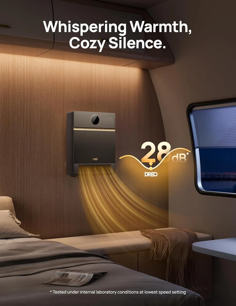 Smart Wall Heater, IP24 Electric PTC for Indoor Use, 30° Oscillation, Adjustable Thermostat, Remote Control, Works with Alexa, 24H Timer, Easy-mounted - Black
