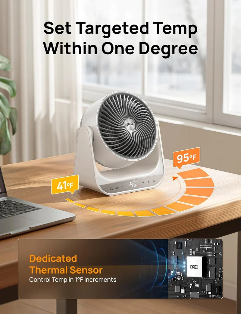 Heater 714, 60° Vertical & 90° Horizontal 3D Oscillating Heating, 12 ft/s Long-Range Circulator, 3 Heat & 3 Fan Settings, for Indoor - White