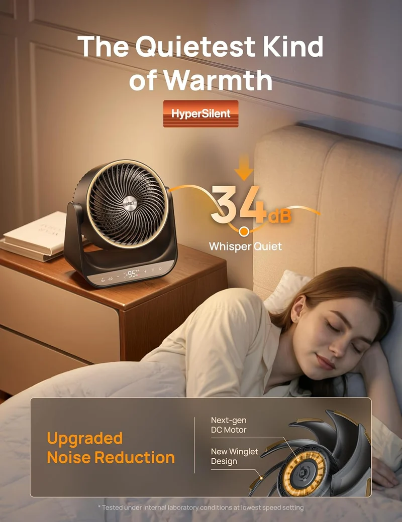 Heater 714, 60° Vertical & 90° Horizontal 3D Oscillating Heating, 12 ft/s Long-Range Circulator, 3 Heat & 3 Fan Settings, for Indoor - Black