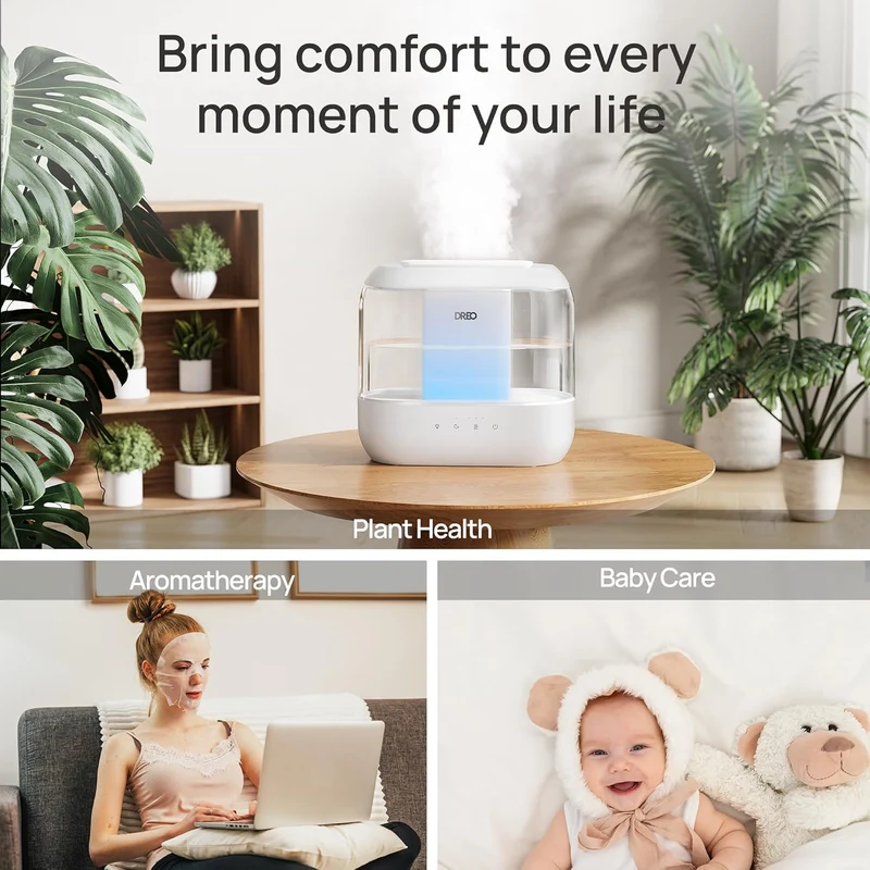 Humidifiers4L Top Fill for Large Room, 36H Runtime, 28 dB Quiet Supersized Cool Mist Air Indoor, Night Light, Easy to Clean & Fill - White