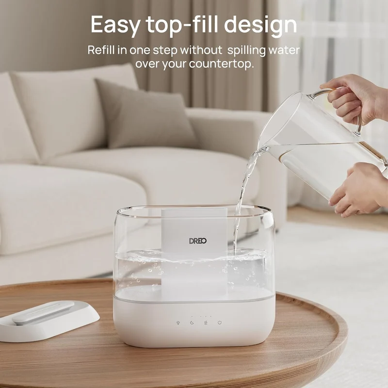 Humidifiers4L Top Fill for Large Room, 36H Runtime, 28 dB Quiet Supersized Cool Mist Air Indoor, Night Light, Easy to Clean & Fill - White