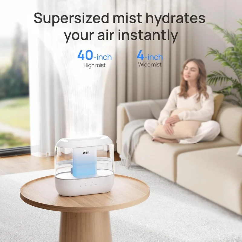 Humidifiers4L Top Fill for Large Room, 36H Runtime, 28 dB Quiet Supersized Cool Mist Air Indoor, Night Light, Easy to Clean & Fill - White