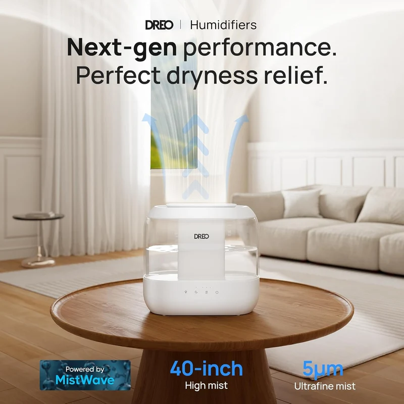 Humidifiers4L Top Fill for Large Room, 36H Runtime, 28 dB Quiet Supersized Cool Mist Air Indoor, Night Light, Easy to Clean & Fill - White