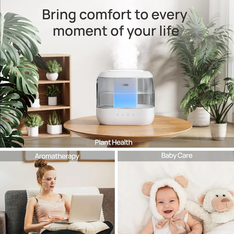 4L Humidifiers 36H Runtime, 28 dB Quiet Cool Mist Supersized Large Room, Indoor, Night Light, Easy to Clean & Fill - Gray