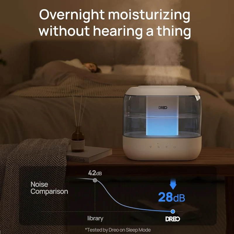 4L Humidifiers 36H Runtime, 28 dB Quiet Cool Mist Supersized Large Room, Indoor, Night Light, Easy to Clean & Fill - Gray