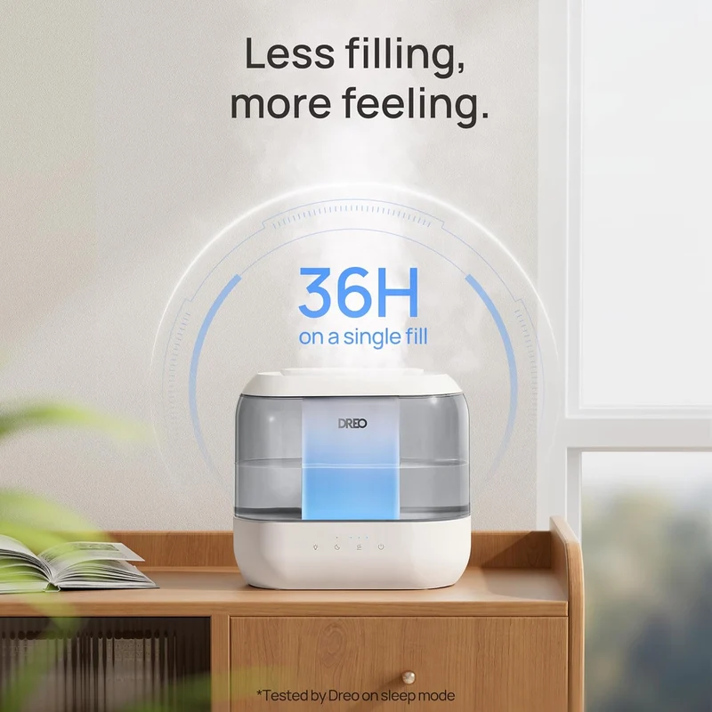 4L Humidifiers 36H Runtime, 28 dB Quiet Cool Mist Supersized Large Room, Indoor, Night Light, Easy to Clean & Fill - Gray