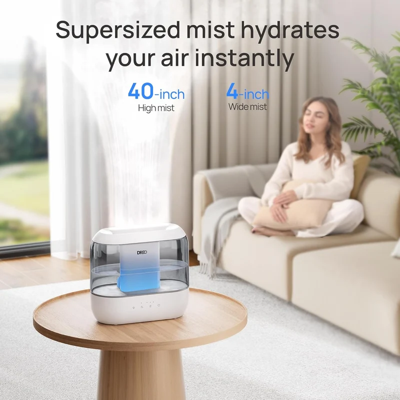 4L Humidifiers 36H Runtime, 28 dB Quiet Cool Mist Supersized Large Room, Indoor, Night Light, Easy to Clean & Fill - Gray