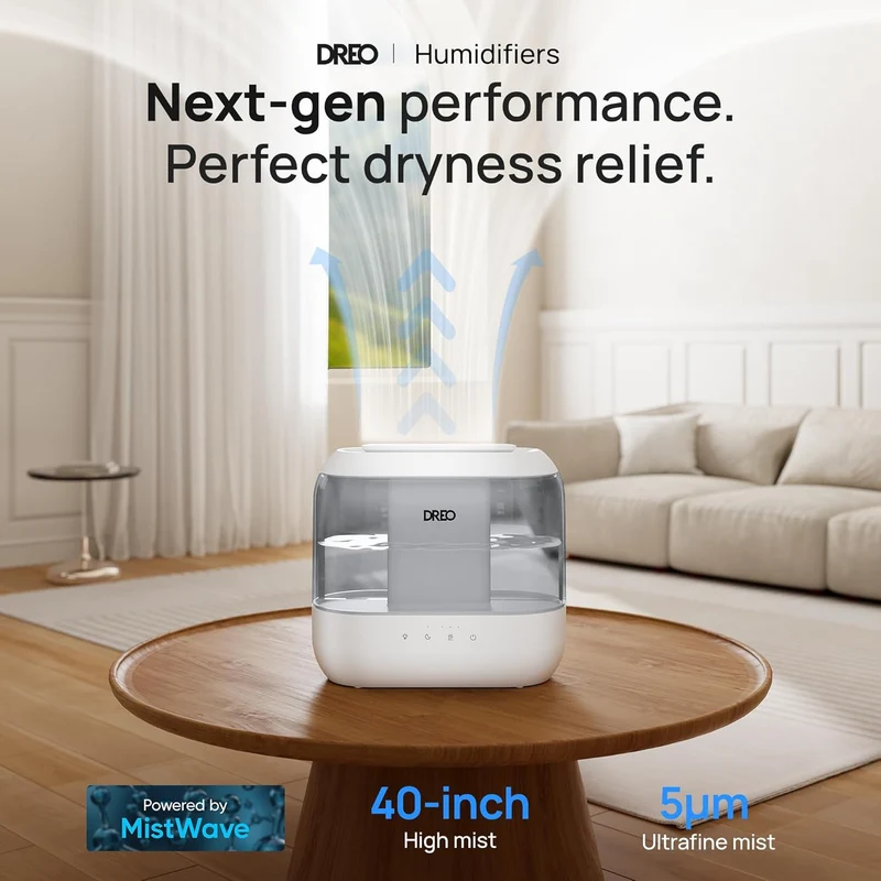 4L Humidifiers 36H Runtime, 28 dB Quiet Cool Mist Supersized Large Room, Indoor, Night Light, Easy to Clean & Fill - Gray