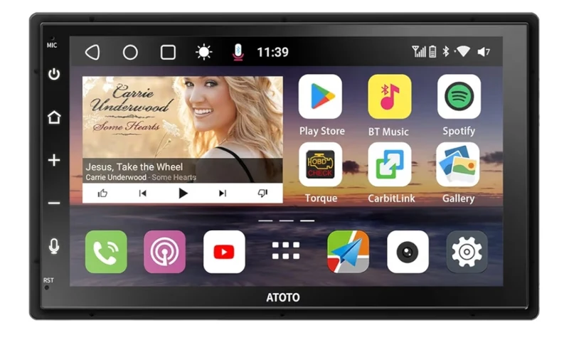 7" QLED Touchscreen Double Din Car Stereo, Wireless CarPlay & Android Auto, Built-in 4G LTE, Dual Bluetooth, Live Rear View, Chat-AI