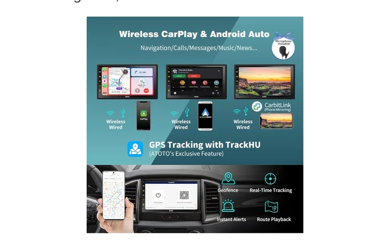 7" QLED Touchscreen Double Din Car Stereo, Wireless CarPlay & Android Auto, Built-in 4G LTE, Dual Bluetooth, Live Rear View, Chat-AI