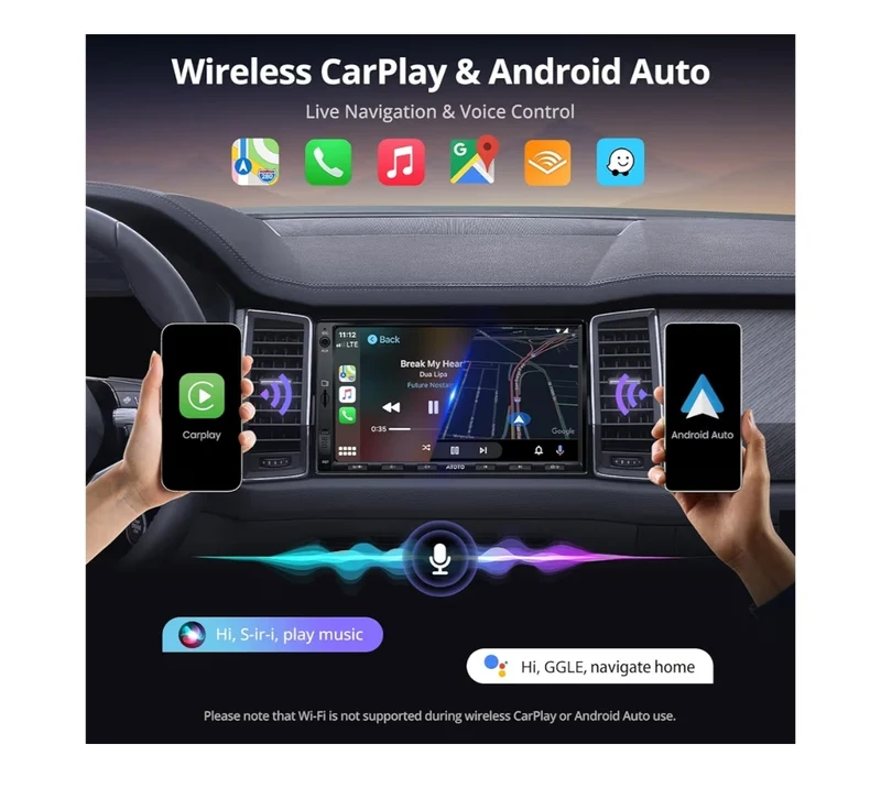 7" Double DIN Car Stereo, Wireless CarPlay&Android Auto Touch Screen, Wi-Fi/BT/USB Tethering, Bluetooth, 24B-EQ DSP, MirrorLink, GPS/SWC/FM/AM,AI Chat