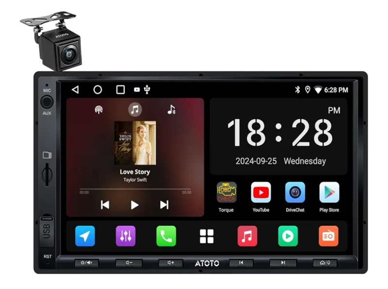 7" Android Double DIN Car Stereo, Wireless CarPlay & Android Auto, Wi-Fi/Bluetooth/USB Touchscreen Car Radio, Backup Camera, MirrorLink, DSP/FM/AM/SWC