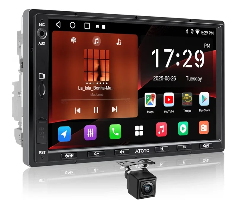 7" 32G Android Double Din Car Stereo w/ Backup Camera, Wireless CarPlay & Android Auto Touch Screen, WiFi/Bluetooth/USB,24 Band EQ DSP, FM/AM/TF Support, MirrorLink