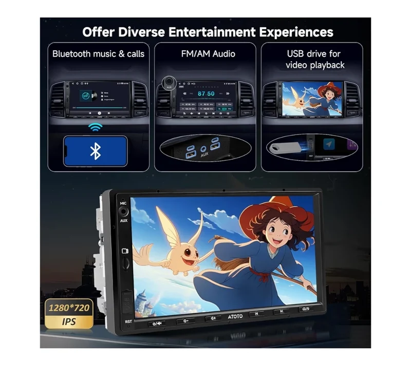 7" 32G Android Double Din Car Stereo w/ Backup Camera, Wireless CarPlay & Android Auto Touch Screen, WiFi/Bluetooth/USB,24 Band EQ DSP, FM/AM/TF Support, MirrorLink