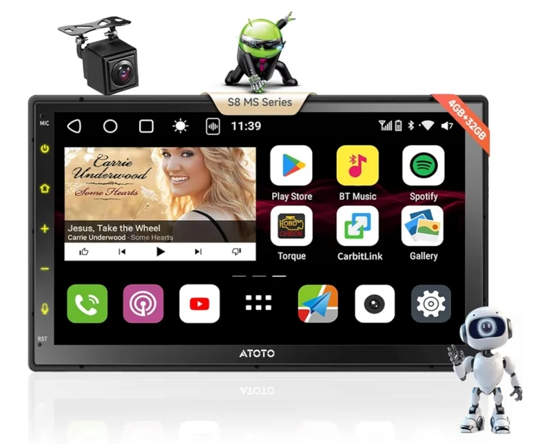 7" QLED Double DIN Car Stereo, 8 Core 4GB+32GB, Wireless CarPlay & Android Auto, 4G LTE/Wi-Fi, Dual BT, GPS Tracking, AI Chat, DSP, HD LRV, Backup Camera