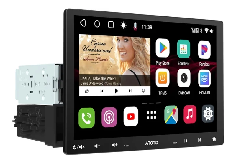 QLED 10'' Double-DIN & Single-DIN Adaptive Car Stereo Floating Display Android 8 Core 4GB+32GB, 4G LTE/Wi-Fi CarPlay & Android Auto, Dual Bluetooth, AI Chat, LD LRV