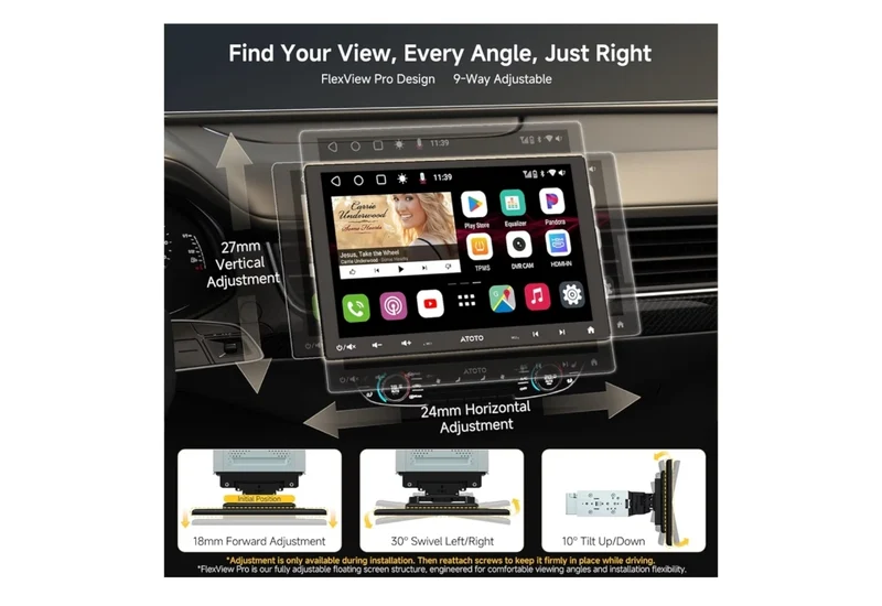 QLED 10'' Double-DIN & Single-DIN Adaptive Car Stereo Floating Display Android 8 Core 4GB+32GB, 4G LTE/Wi-Fi CarPlay & Android Auto, Dual Bluetooth, AI Chat, LD LRV