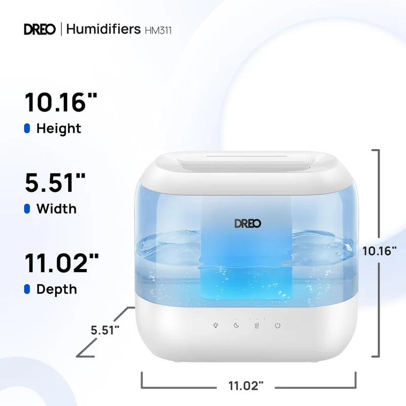 Humidifiers Top Fill 4L Supersized Cool Mist w/ Oil Diffuser and Nightlight, 36H Runtime, Quiet Ultrasonic - White