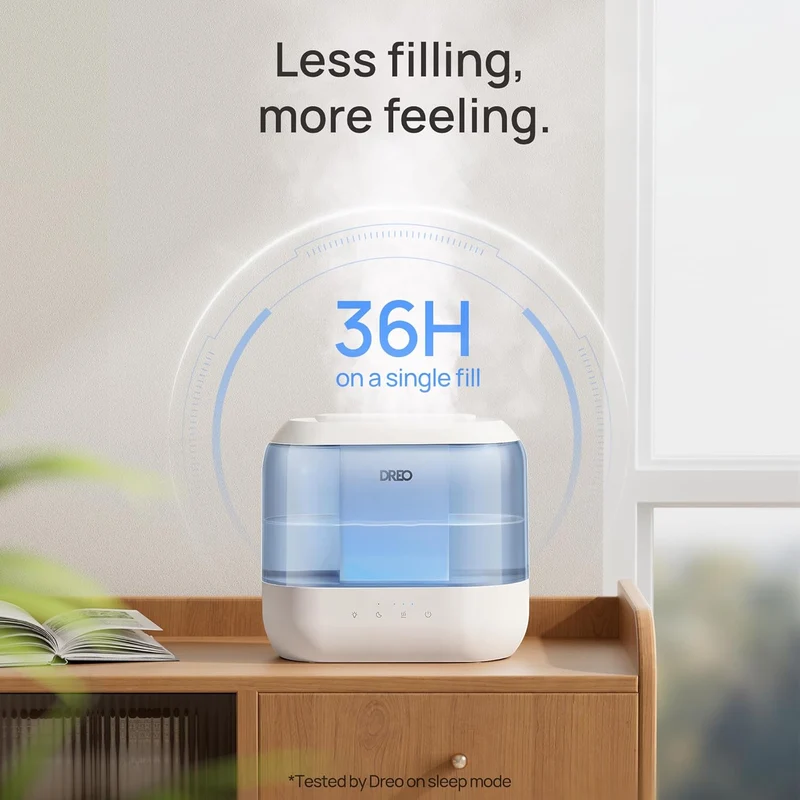 Humidifiers Top Fill 4L Supersized Cool Mist w/ Oil Diffuser and Nightlight, 36H Runtime, Quiet Ultrasonic - White