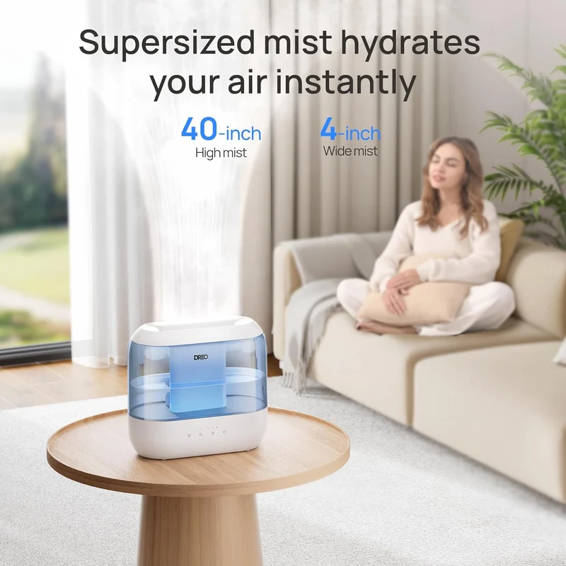 Humidifiers Top Fill 4L Supersized Cool Mist w/ Oil Diffuser and Nightlight, 36H Runtime, Quiet Ultrasonic - White