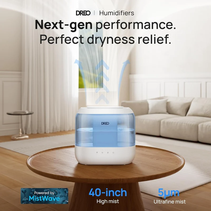 Humidifiers Top Fill 4L Supersized Cool Mist w/ Oil Diffuser and Nightlight, 36H Runtime, Quiet Ultrasonic - White