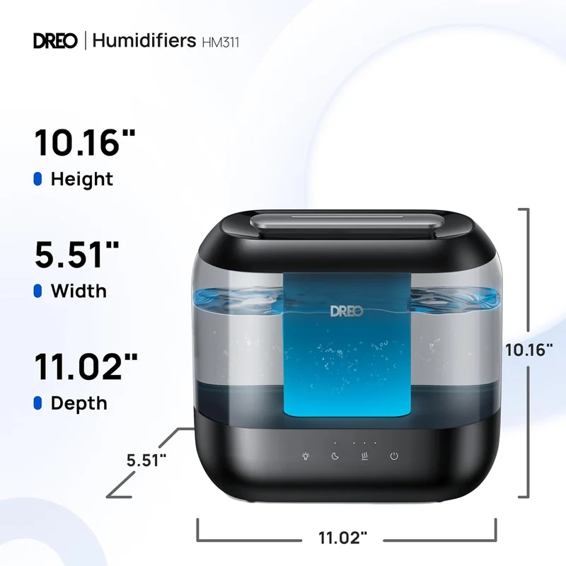Humidifiers for Bedroom, 36H Runtime, 28 dB Quiet Cool Mist Supersized Air for Large Room, Night Light - Black