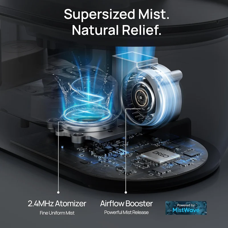 Humidifiers for Bedroom, 36H Runtime, 28 dB Quiet Cool Mist Supersized Air for Large Room, Night Light - Black