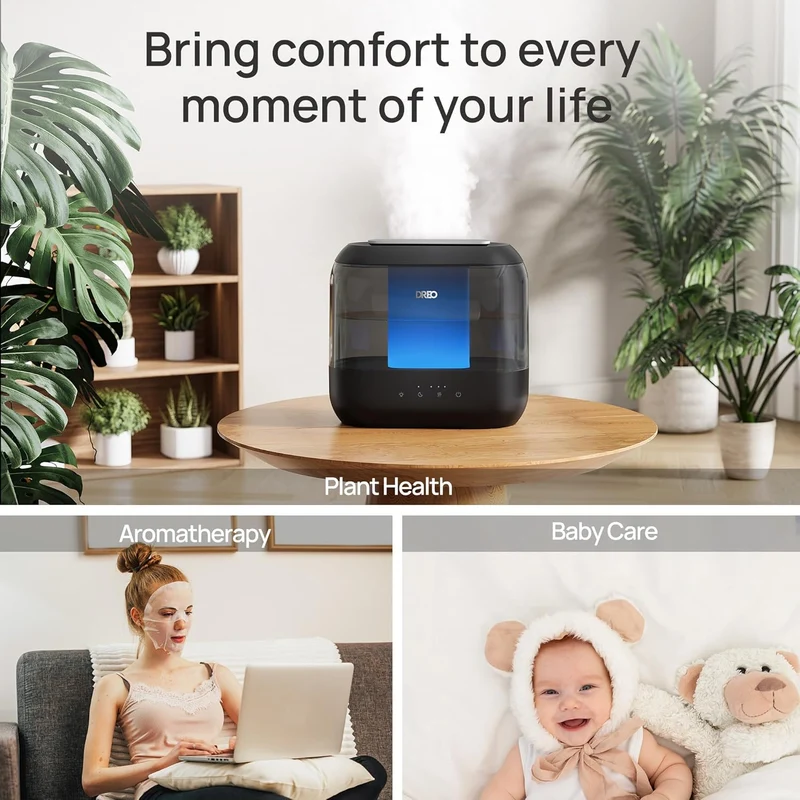 Humidifiers for Bedroom, 36H Runtime, 28 dB Quiet Cool Mist Supersized Air for Large Room, Night Light - Black
