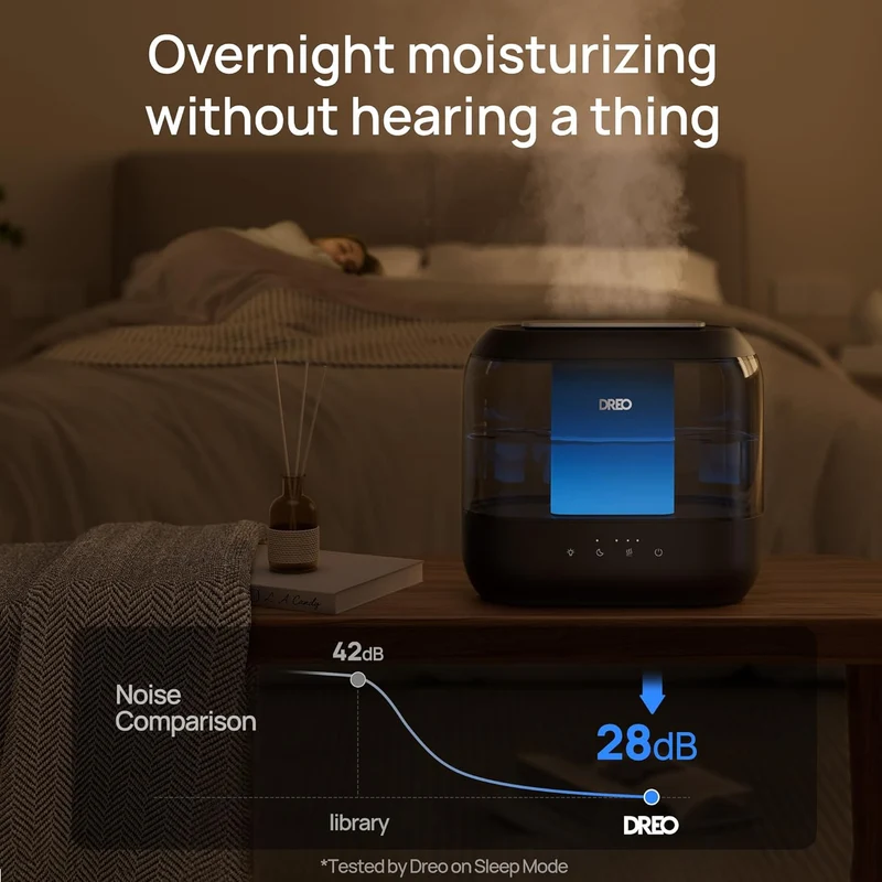 Humidifiers for Bedroom, 36H Runtime, 28 dB Quiet Cool Mist Supersized Air for Large Room, Night Light - Black