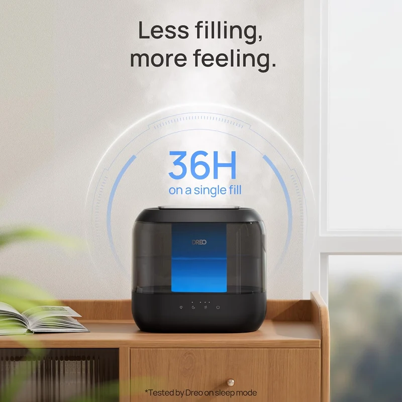 Humidifiers for Bedroom, 36H Runtime, 28 dB Quiet Cool Mist Supersized Air for Large Room, Night Light - Black