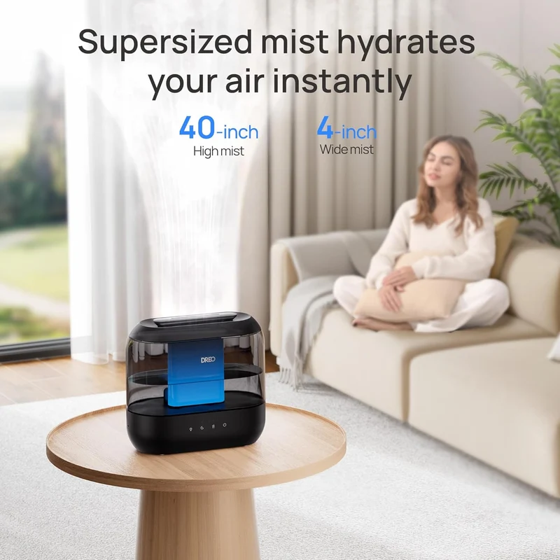 Humidifiers for Bedroom, 36H Runtime, 28 dB Quiet Cool Mist Supersized Air for Large Room, Night Light - Black