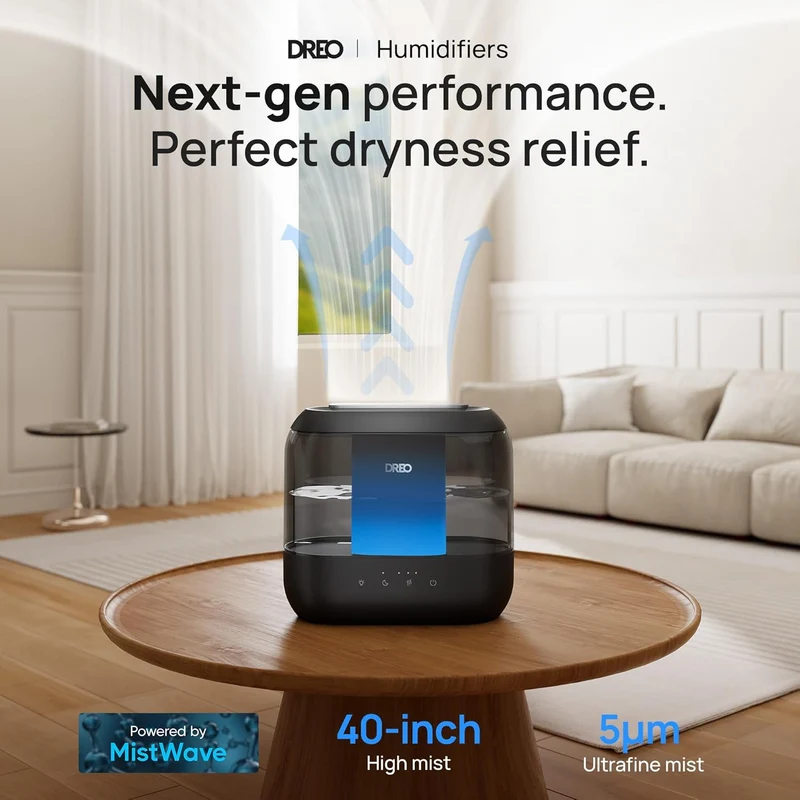 Humidifiers for Bedroom, 36H Runtime, 28 dB Quiet Cool Mist Supersized Air for Large Room, Night Light - Black