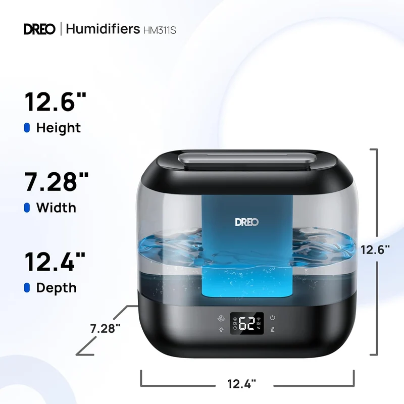 Humidifiers Top Fill 4L Smart Cool Mist w/ Oil Diffuser, Cartridge, Nightlight, 36H Runtime, Quiet Ultrasonic Humidifiers - Ebony