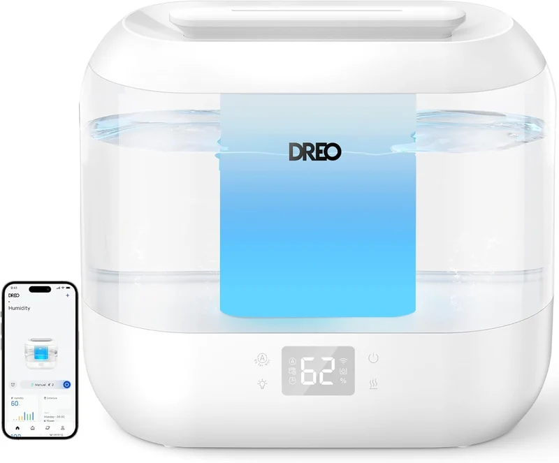 Smart Humidifier, Cool Mist Humidifiers, Quiet 4L Top Fill Ultrasonic Humidifiers w/ Nightlight, LED Display, 36H Runtime, APP/Voice Control - White