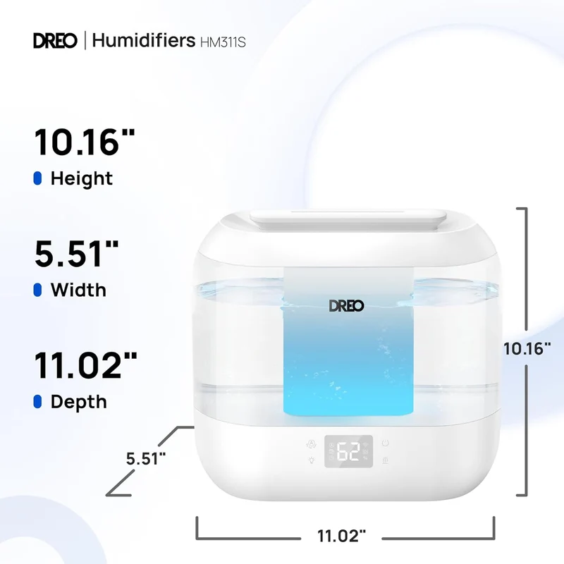 Smart Humidifier, Cool Mist Humidifiers, Quiet 4L Top Fill Ultrasonic Humidifiers w/ Nightlight, LED Display, 36H Runtime, APP/Voice Control - White
