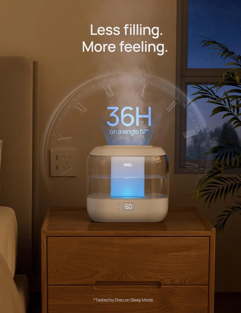 Smart Humidifier, Cool Mist Humidifiers, Quiet 4L Top Fill Ultrasonic Humidifiers w/ Nightlight, LED Display, 36H Runtime, APP/Voice Control - White