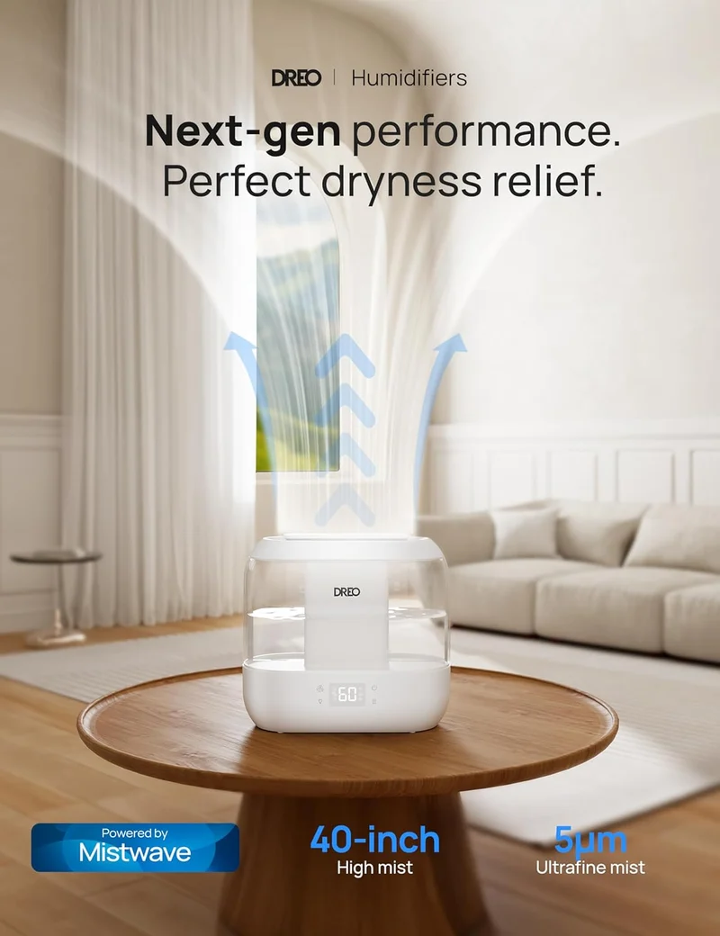 Smart Humidifier, Cool Mist Humidifiers, Quiet 4L Top Fill Ultrasonic Humidifiers w/ Nightlight, LED Display, 36H Runtime, APP/Voice Control - White