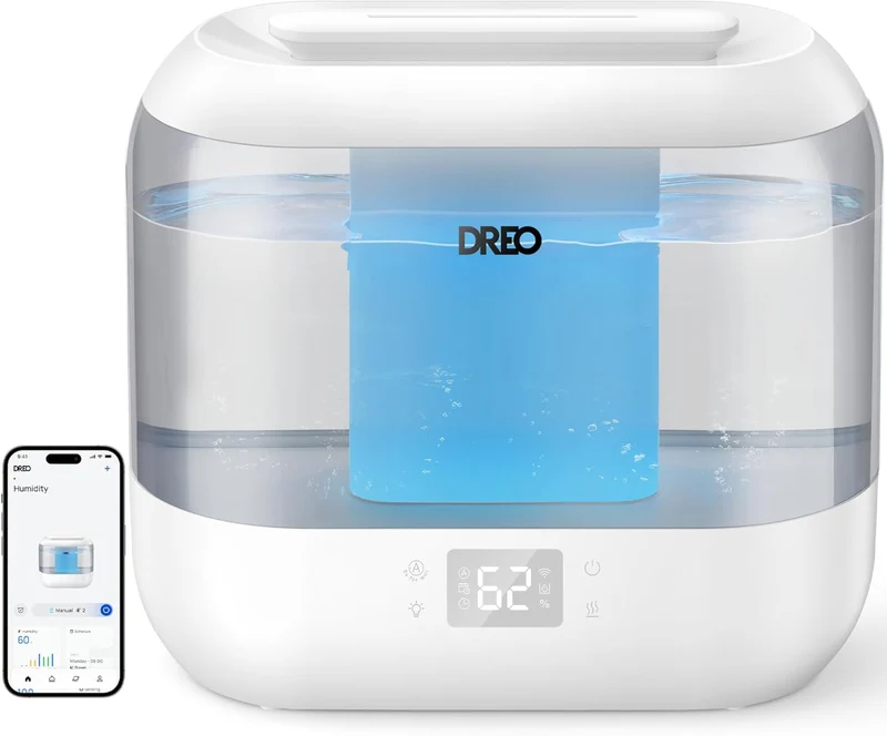 Smart Humidifiers , Top Fill 4L Cool Mist Humidifier w/ Nightlight, 36H Runtime, Touch/APP/Voice Control, Quiet Ultrasonic Humidifiers for Large Room - Gray