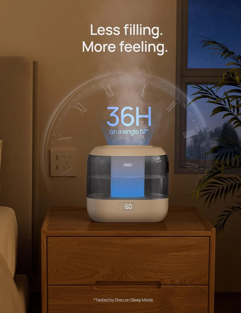 Smart Humidifiers , Top Fill 4L Cool Mist Humidifier w/ Nightlight, 36H Runtime, Touch/APP/Voice Control, Quiet Ultrasonic Humidifiers for Large Room - Gray