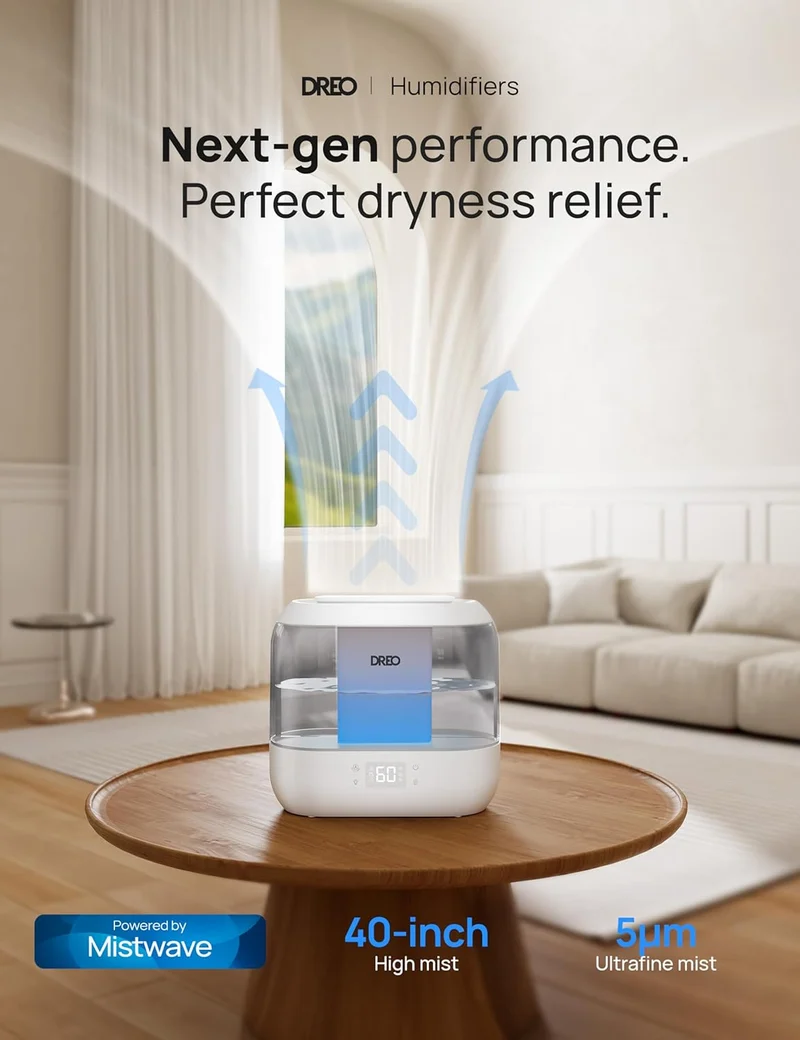 Smart Humidifiers , Top Fill 4L Cool Mist Humidifier w/ Nightlight, 36H Runtime, Touch/APP/Voice Control, Quiet Ultrasonic Humidifiers for Large Room - Gray